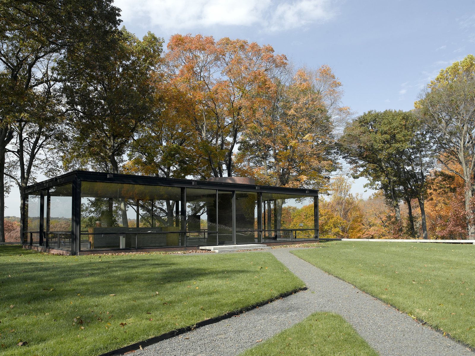 Philip Johnson's Glass House and lawn in New Canaan, Connecticut