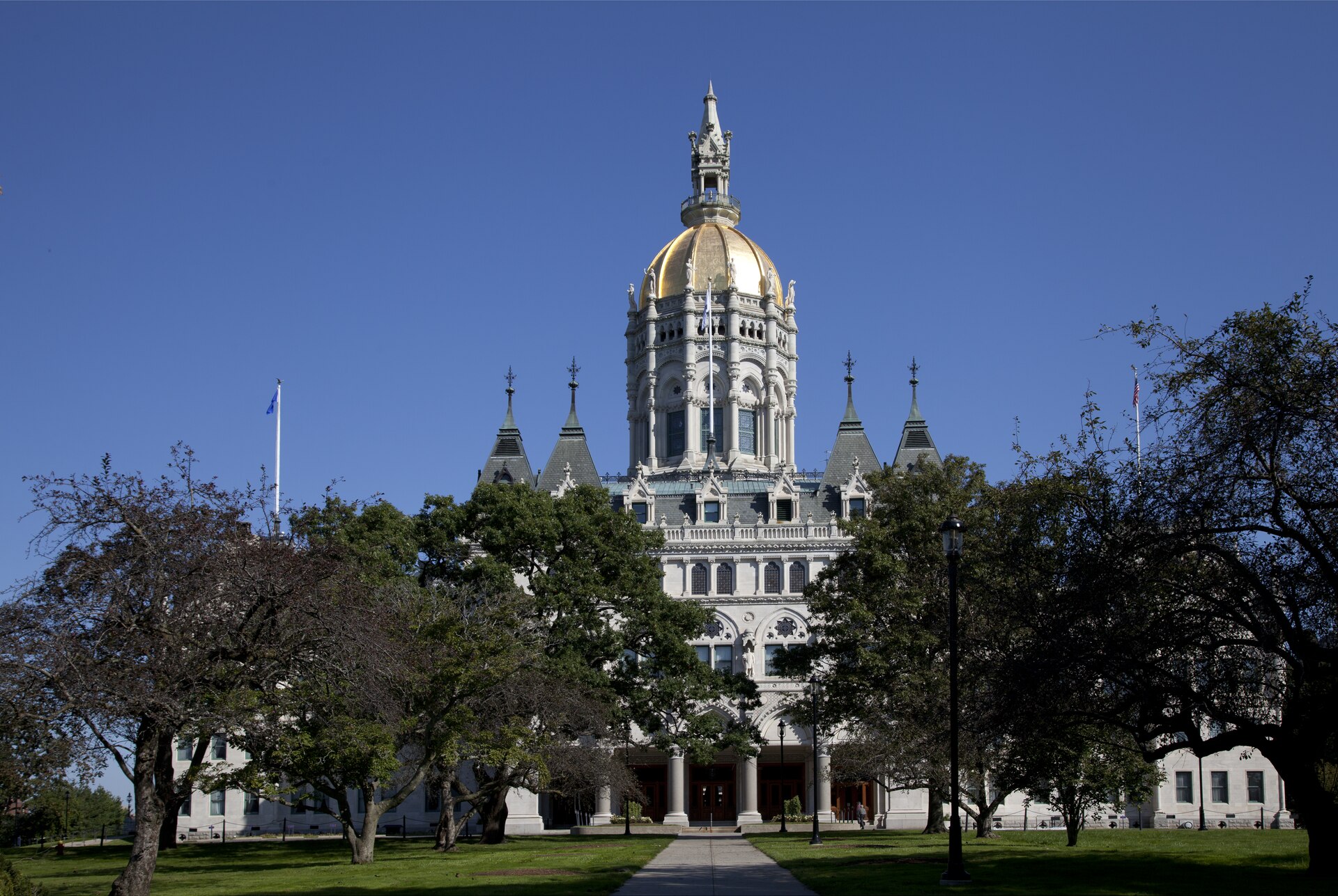 Connecticut's gold-domed State Capitol above Bushnell Park in Hartford